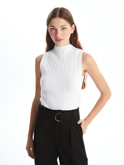 Yar?m Bal?k?? Yaka Kendinden Desenli Kad?n Triko S?veter