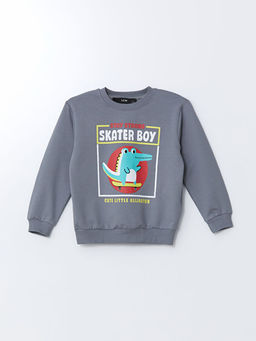 Bisiklet Yaka Bask?l? Erkek Bebek Sweatshirt
