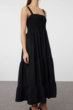 TRENDYOLMILLA Siyah Duz A Kesim Gipeli Kare Yaka Maxi Dokuma Elbise TWOSS24EL01052  фото 4