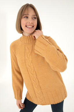 Женская водолазка светло-коричневого цвета меланжевого цвета Неожиданная скидка в корзине - U.s. polo assn фото 3