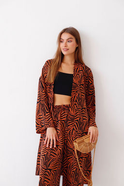 9338 Костюм из кимоно и брюк-палаццо терракотовый с принтом - Martichelli фото 3