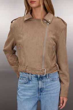 Vizon Regular Kal?p Suet Biker Ince Ceket Mont TWOAW26MO00017 - Trendyolmilla фото 3