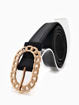 Ремень женский «Кружево», 110×2.5 см, пряжка металл, золотистая, чёрный