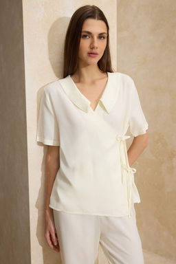 Ekru Duz Shally Dokuma Pijama Tak?m? THMSS26PT00029 - Trendyolmilla фото 2