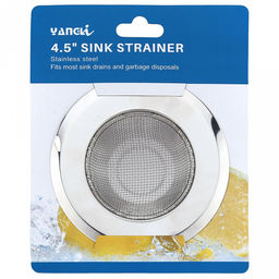 Пробка-сетка для раковины из нержавеющей стали "Сетка №2" д11,5см, h4см, на картоне (внутренний д6,8см) (Китай)