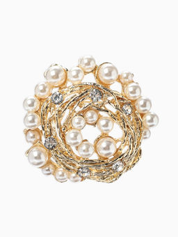 Брошь «Жемчуг», гнездо, цвет белый в золоте