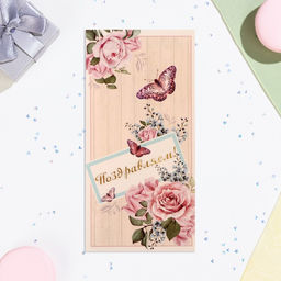 Цена за 10 шт. Конверт для денег Поздравляем! бабочки, розы, 16х8 см - Дарим красиво фото 2