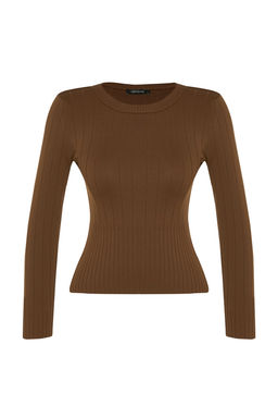 Kahverengi Basic Bisiklet Yaka Triko Kazak TWOAW23KZ01249