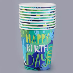 Цена за 10 шт. Стакан бумажный С днём рождения. Граффити, 250 мл