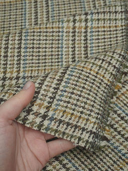 Шерсть пальтово-костюмная Твид Гусиная лапка-клетка цв.коричневый, ш.1.5м, шерсть-50%, п/э-50% - Купава фото 2