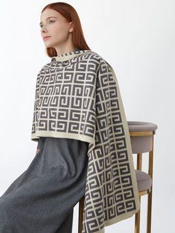 в составе ШЕРСТЬ и КАШЕМИР  Большой, мягкий, теплый двусторонний палантин с принтом. - Tantino фото 7