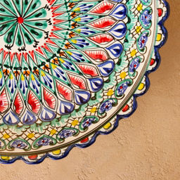 Ляган узбекский Риштанская керамика «Цветы», для плова, 32 см, рифлёный, глубокий, разноцветный