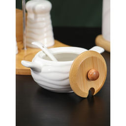 Набор для специй на деревянной подставке BellaTenero, 4 предмета: солонка 70 мл, перечница 70 мл, сахарница 250 мл, салфетница, белый  фото 5