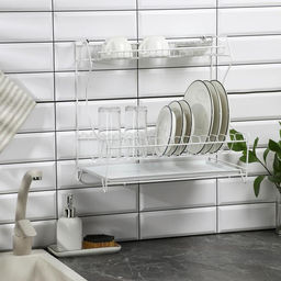 Сушилка для посуды с поддоном 2-х ярусная, настольно-настенная, 39.5×25×38 см, белый