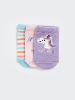 Bask?l? K?z Bebek Patik ?orap 3l?