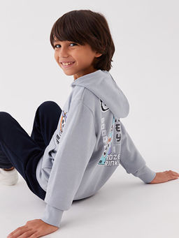 Bask?l? Uzun Kollu Erkek ?ocuk Hoodie