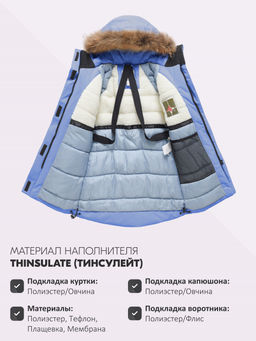 Парка зимняя подростковая для девочки с капюшоном и мехом василькового цвета 9534Vs - Valianly фото 5