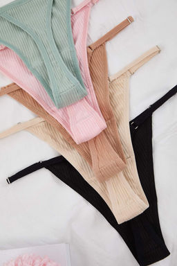 Kahverengi-Cok Renkli 5li Paket Ayarlanabilir Bel Fitilli Orme Tanga Kulot THMAW26KU00017 - Trendyolmilla фото 8