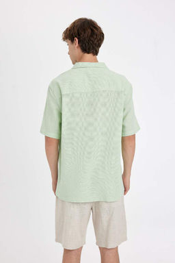 Хлопковая рубашка с коротким рукавом и открытым воротником Relax Fit - Defacto фото 5