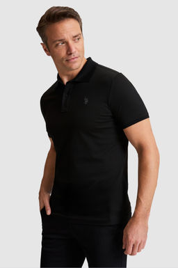 Erkek Siyah Regular Fit Polo Yaka Basic Ti__rt