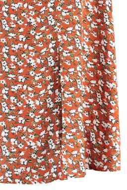 Kiremit Y?rtmac Detayl? Cicek Desenli Viskon Kumasl? Midi Boy Dokuma Etek TWOSS20ET0230