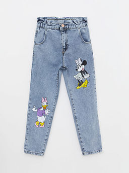 Beli Lastikli Minnie Mouse ve Daisy Duck Bask?l? K?z ?ocuk Jean Pantolon