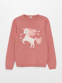 Bisiklet Yaka Desenli Uzun Kollu K?z ?ocuk Triko Kazak