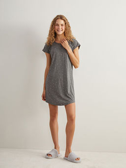 Bisiklet Yaka Bask?l? Kad?n Gecelik