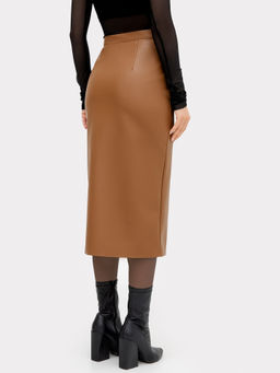 Юбка женская миди коричневая из экокожи - Mark formelle фото 3