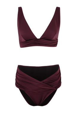 TRENDYOLMILLA Indigo Ucgen Drapeli Yuksek Bel Regular Bikini Tak?m? TBESS25BT00006  фото 10