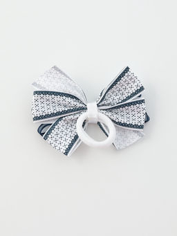 Цена за 6 шт. Бант для волос на резинке «Школьница», мелкий узор, 8 см, бело-синий