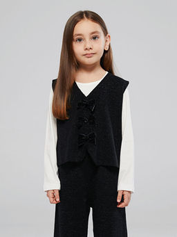 Simli Triko K?z ?ocuk Yelek ve Pantolon