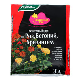 Торфогрунт "Цветочный рай" для роз, бегоний, хризантем 3л "БХЗ"