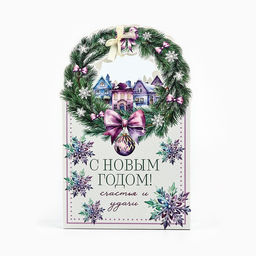 Цена за 2 шт. Коробка новогодняя складная «Новогодний венок» 18 х 30 х 7 см