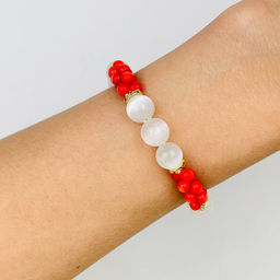 Браслет из Селенита и Коралла - Радуга самоцветов фото 2