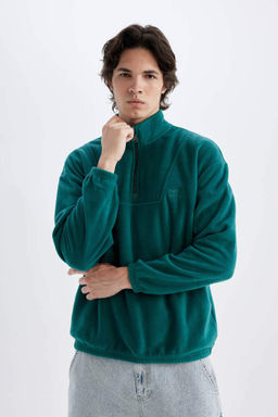 Флисовый свитшот с принтом и воротником-стойкой Comfort Regular Fit - Defacto фото 4