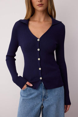 Wardrobe Essentials Lacivert Fitted/Vucuda Oturan Merserize Gorunumlu Triko H?rka TWOAW26HI00113