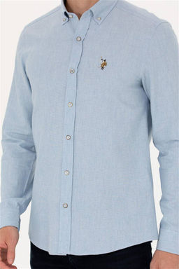 Мужская голубая базовая рубашка с длинным рукавом - U.s. polo assn фото 6