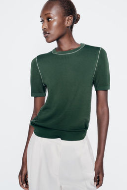 PLAIN KNIT TOP WITH CONTRAST TRIMS - Zara фото 18