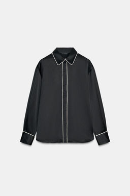 OVERSIZE SATIN SHIRT WITH CONTRAST PIPING - Zara фото 5