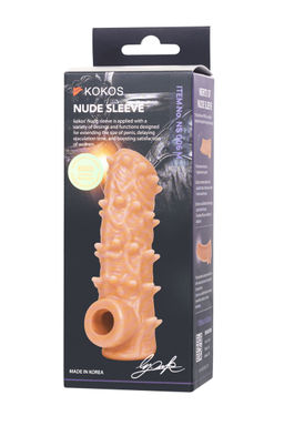 Насадка реалистичная KOKOS NUDE SLEEVE с дополнительной стимуляцией, TPE, телесная, 12 см