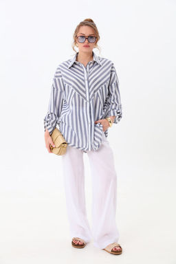 Костюм NIKVA н961-3 молоко+сине-белые полосы  фото 3