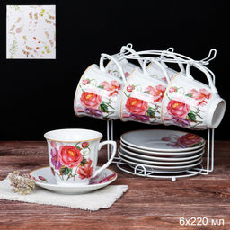 Чайный набор 12 предметов 220 мл / MS-7486 /уп 8/ металл подставка