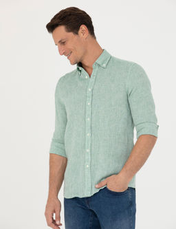 Haki Slim Fit %100 Keten G_mlek