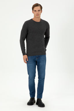 Erkek Slim Fit Bisiklet Yaka Antrasit Melanj Kazak - U.s. polo assn фото 4