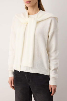 Ekru Yumusak Dokulu Genis Kal?p Sall? Triko Kazak TWOAW26KZ00166