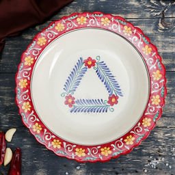 Блинница узбекская Риштанская Керамика «Цветы», d=32 см, красная