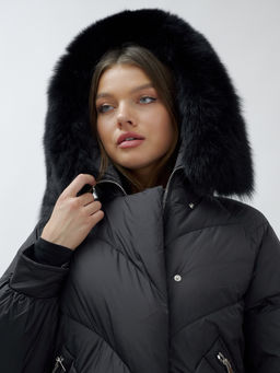 Полупальто женское зимние с мехом песец люкс класса черного цвета 6227Ch - Visdeer фото 7