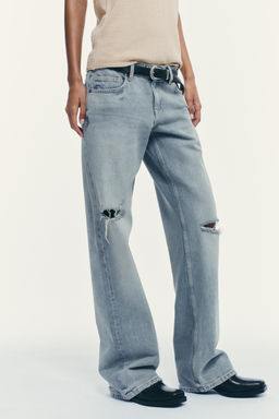 TRF LOW-RISE WIDE-LEG RIPPED JEANS - Zara фото 2