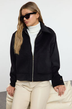 Siyah Oversize Kal?p Kase Ince Ceket Mont TWOAW25MO00084